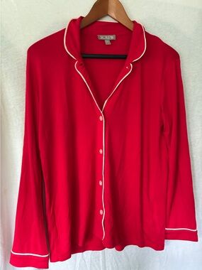 J. Crew Red Pajamas White Piping Long Sleeve Christmas PJs Collared XS